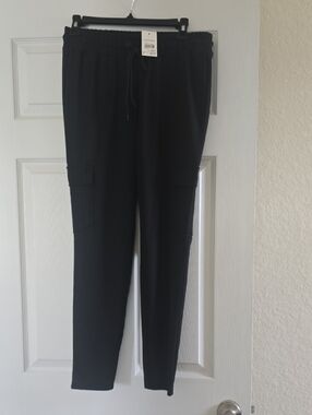 Women's Black Cargo Pants with Drawstring Waist
